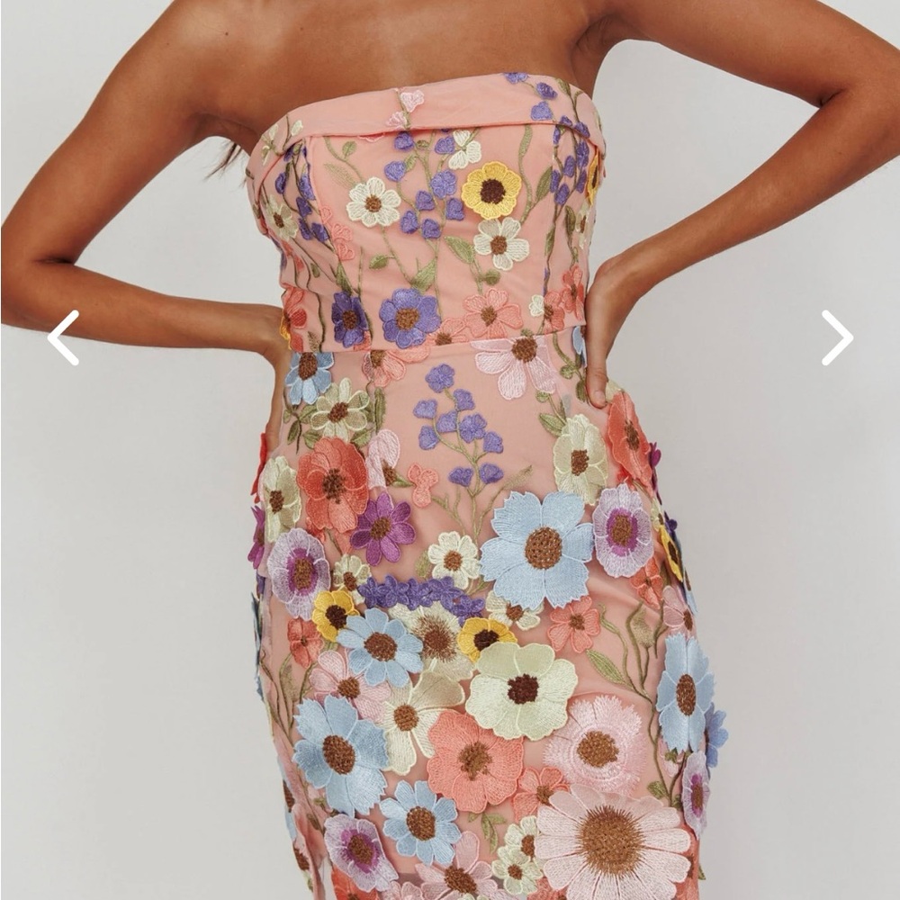 NWT Floral Embroidered Strapless Dress